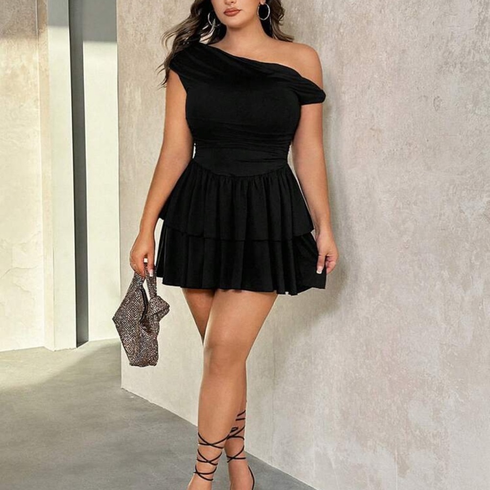 SHEIN Elegant Black Off-Shoulder Mini Dress